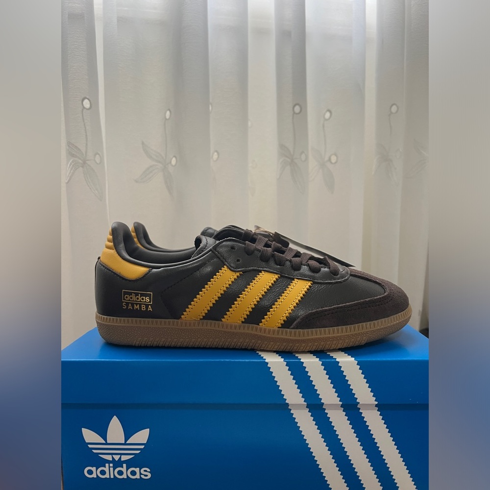 Adidas Samba Sneakers, Brown/Preloved Yellow, Men’s UK 3.5/US4, Women’s US 5